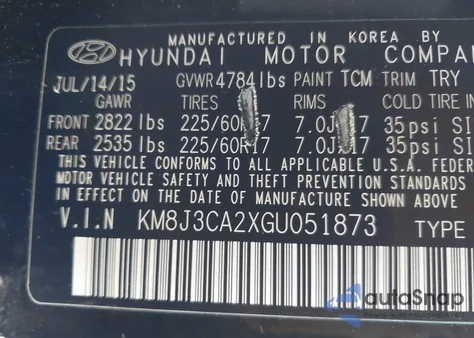 2016 Hyundai Tucson Eco from USA, damaged, VIN KM8J3CA2XGU051873